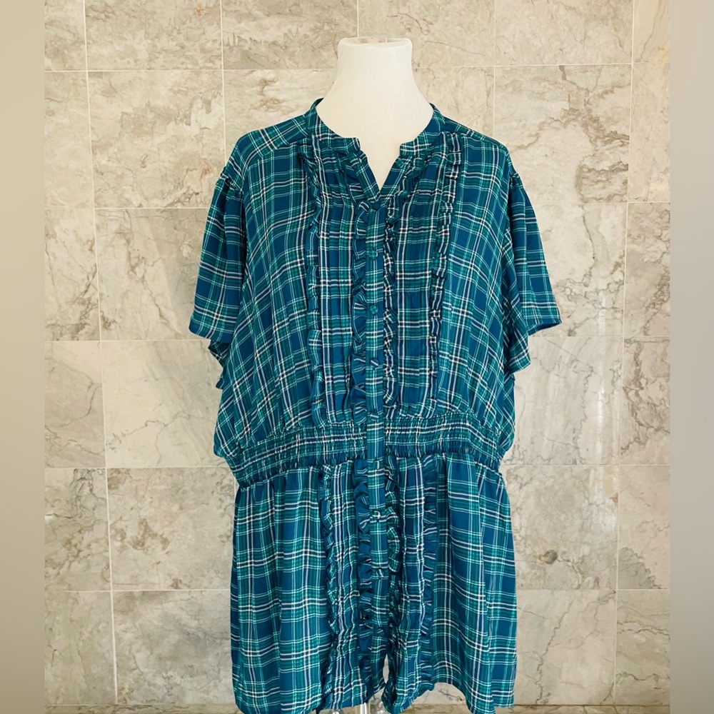 Torrid Plaid Ruffle Button Up Shirt - Picture 2 of 8